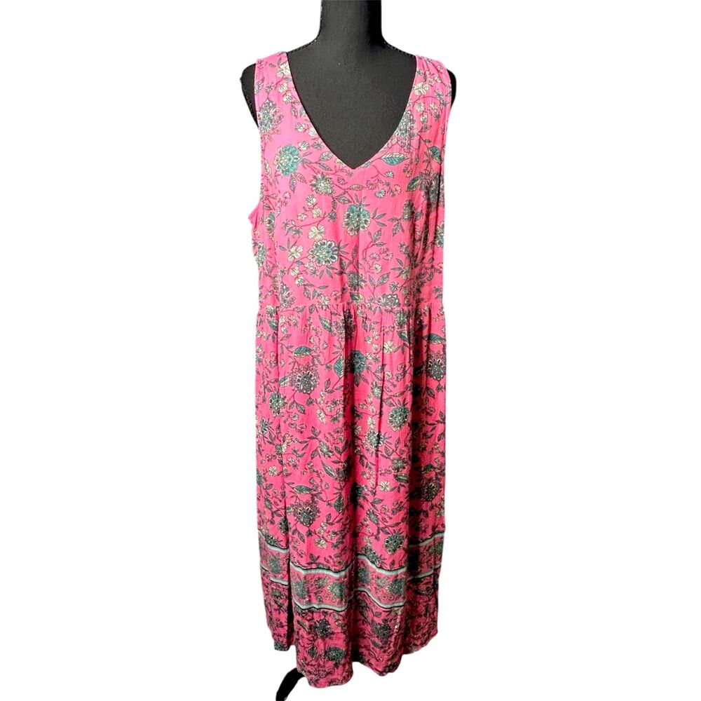 J. Jill Womens Dreamscape Border-Print Pink Floral Maxi Dress Sz L Flowy Boho